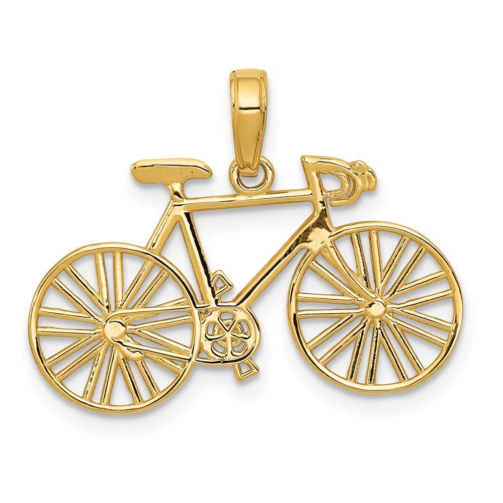 10k Yellow Gold Small Travel 3D Polished Bicycle Necklace/Bracelet Charm Pendant